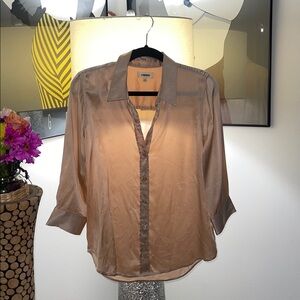 L'AGENCE Sheer Button-Up Blouse - Brown